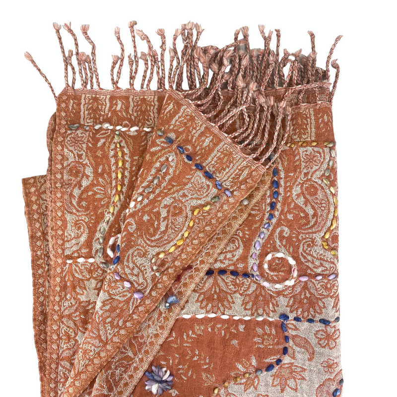Tørklæde, Uld & Håndbroderet (70x200 cm) * No 1
