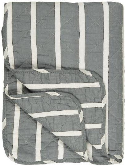 Quiltet vattæppe * Hvide, sorte og støvblå striber